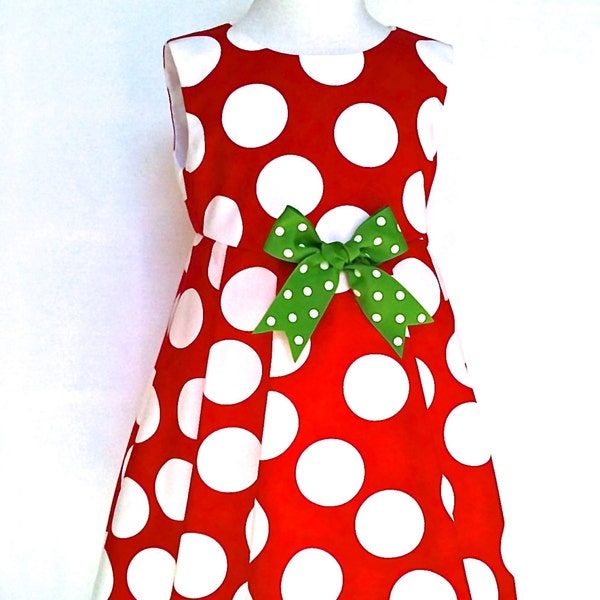 Filles Noël robe tout-petits Noël robe blanche pois sur rouge tailles 2 t - 6 par le 8e jour Studio