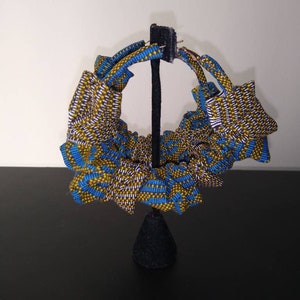 Blue and gold African wax fabric cloth hoop earrings