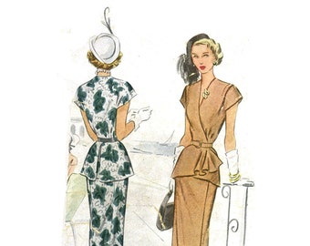 1940s 40s Vintage Sewing Pattern McCall 7533 Peplum Wrap Dress Two Piece Dress Bust 34 PDF INSTANT DOWNLOAD Reproduction E Pattern