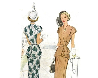 1940s 40s Vintage Sewing Pattern McCall 7533 Peplum Wrap Dress Two Piece Dress Bust 34 PDF INSTANT DOWNLOAD Reproduction E Pattern