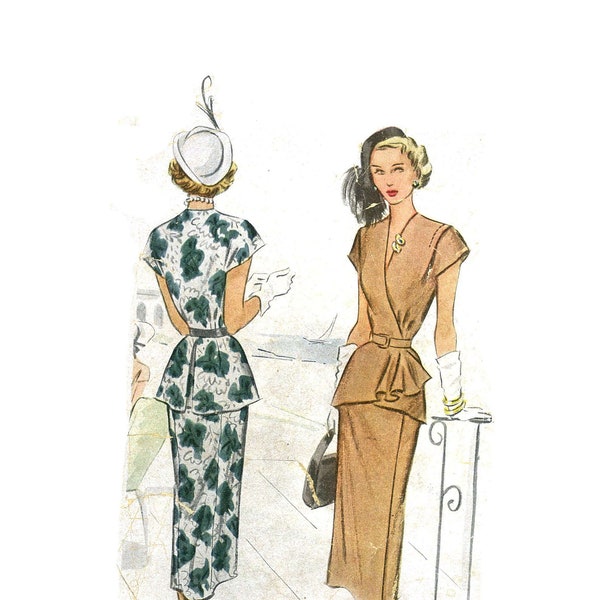 1940s 40s Vintage Sewing Pattern McCall 7533 Peplum Wrap Dress Two Piece Dress Bust 34 PDF INSTANT DOWNLOAD Reproduction E Pattern