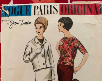 1960s Original Vintage Sewing Pattern Vogue Paris Original 1065; Desses Dress Jacket - Bust 36