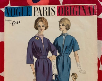 Patrón de costura vintage original de los años 60 Vogue París Original 1039; ©1960; Grès - Vestido de una pieza y pechera Busto 36