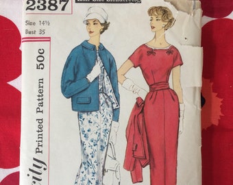 1950s Simplicity Sewing Pattern: Dress & Jacket Set, Bust 35