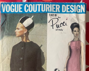 1960s Vintage Sewing Pattern Vogue Couturier Sewing Pattern 1418: Pucci Dress & Jacket - Bust 36