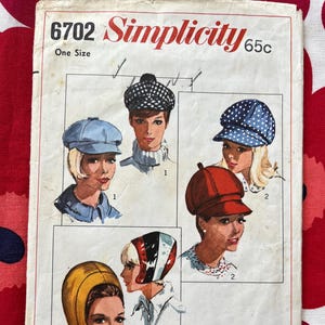 1960s Vintage Sewing Pattern Simplicity 6702 Set of Mod Hats Beret