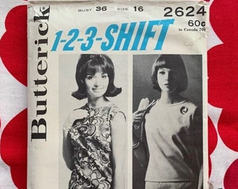 1960s Mod Butterick Sewing Pattern: Dress, Overblouse, Skirt - Bust 36