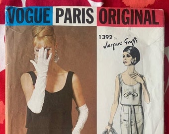 1960er 60er Jahre Original Vintage Schnittmuster Vogue Paris Original Jacques Griffe Abendkleid Büste 36 w/Label Factory gefaltet