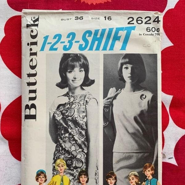 1960s 60s Original Vintage Sewing Pattern Mod Coordinates Wardrobe Overblouse Skirt Shift Dress Twiggy Audrey Butterick 2624 Bust 36