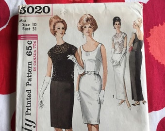 1960s 60s Evening Cocktail Dress Vintage Sewing Pattern Simplicity 5020 Bust 31