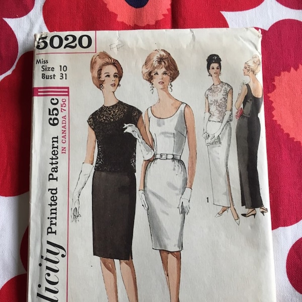 1960s 60s Evening Cocktail Dress Vintage Sewing Pattern Simplicity 5020 Bust 31