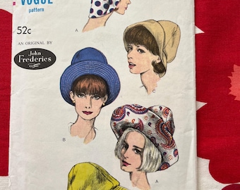1960s Vintage Sewing Pattern Vogue 6422 Designer Wide Brim Hat
