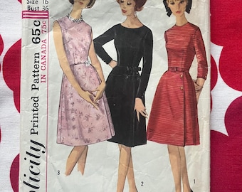 1960s 60s Original Vintage Sewing Pattern Simplicity 5702 Dress Bust 36