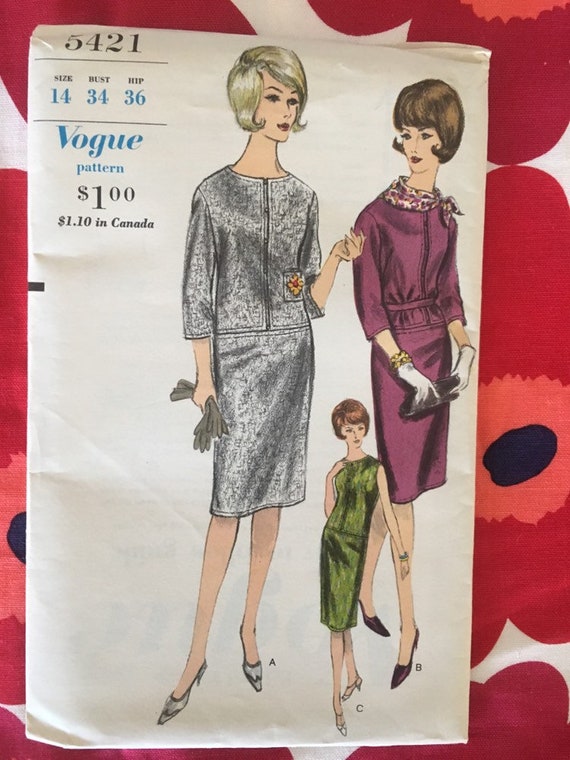 1960s 60s Original Vintage Sewing Pattern Vogue 5421 Jackie O Etsy 1960s 60s Original Vintage Sewing Pattern Vogue 5421 Jackie O Etsy
