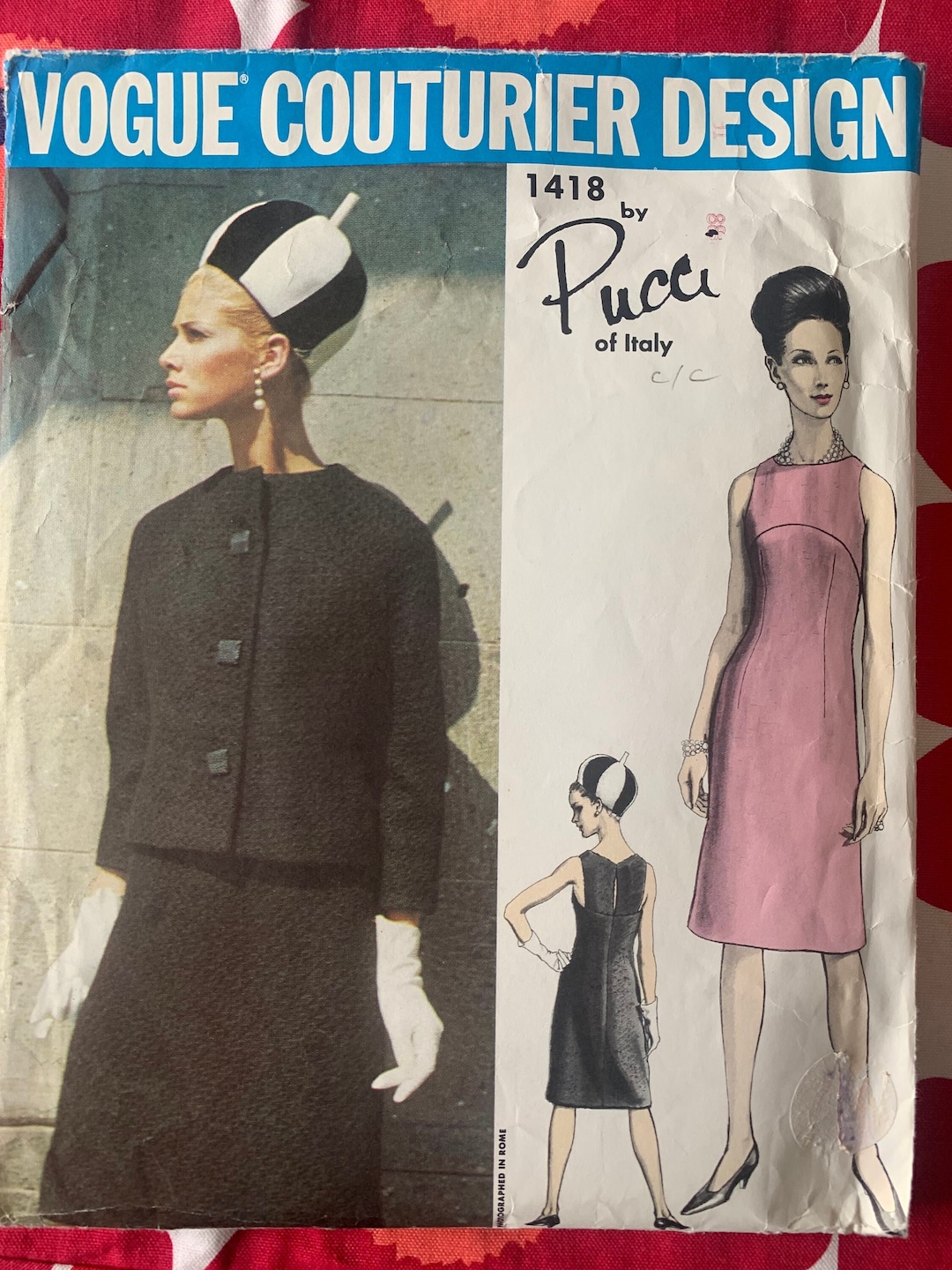 Pucci Sewing Pattern 1960s Vogue Couturier Sewing Pattern 1418 – Pucci Dress & Jacket, Bust ...