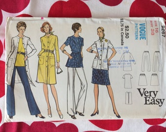 1960s 60s Original Vintage Sewing Pattern MOD Dress Jacket Blouse Pants Coordinates Separates Vogue 9267 Bust 38