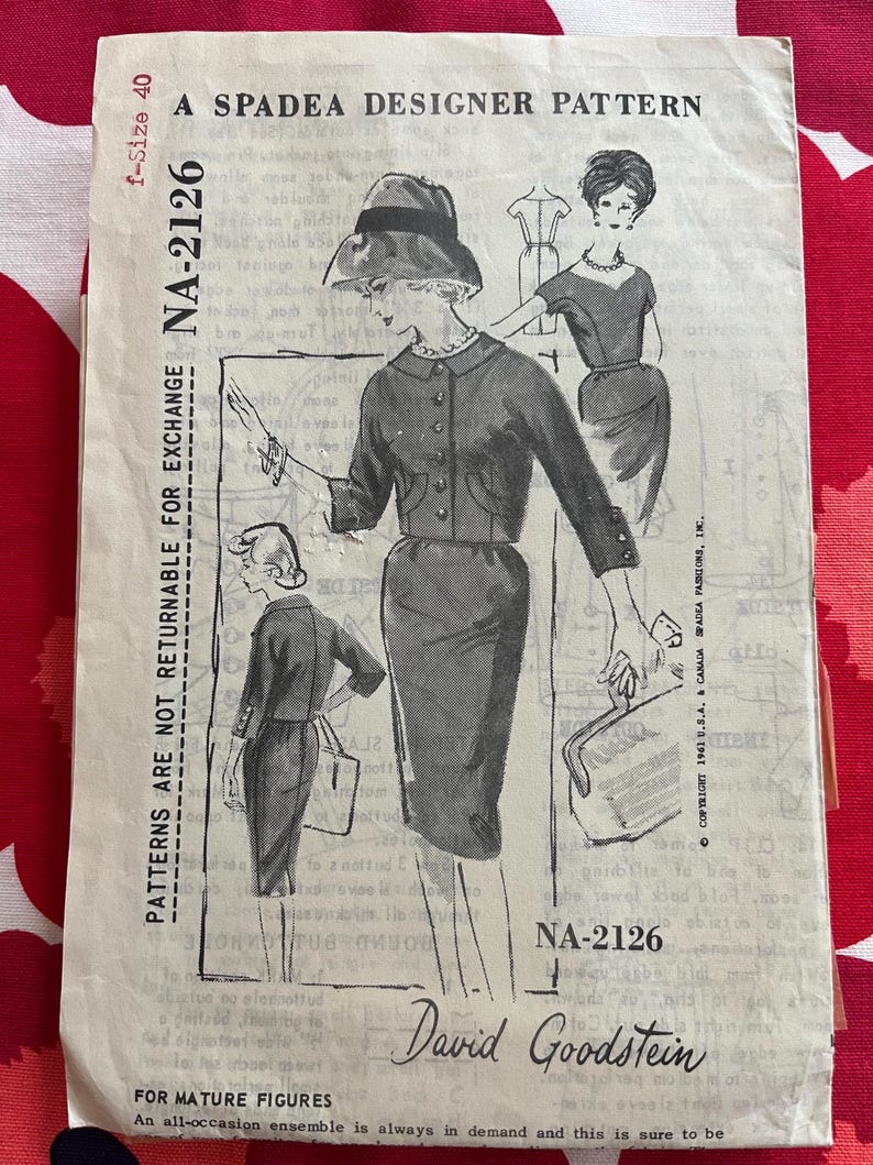 Spadea Examples 1960s Vintage Sewing Pattern Spadea NA-2126 Jacket & Dress Ensemble ...