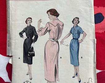 1950s Vintage Sewing Pattern Butterick 7018 Shirt Dress - Bust 32