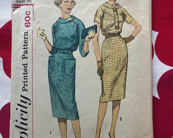 1950s Vintage Sewing Pattern Simplicity 3070 Day Dress Bust 36