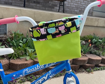 Funky Cats Print Handlebar Bag: Water Resistant Kids Bike, Scooter, Tricycle Bag