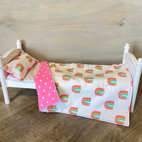 Rainbow Print Doll Blanket And Pillow Set