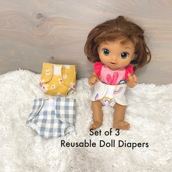 Set of 3 Flannel Reusable Doll Diapers