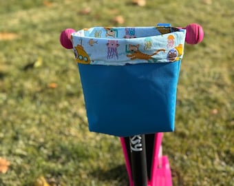Kitty Print Handlebar Bag: Water-Resistant Canvas Kids Bike & Scooter Bag