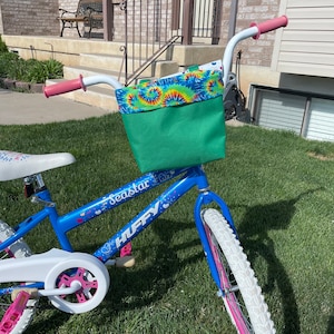 Colorful Bright Tie Dye Handlebar Bag for Kids - Water Resistant Canvas Bike Bag with Premium Cotton Lining - Personalization Available
