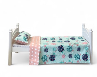 Handmade Doll Blanket and Pillow Set: Cotton Flannel, 18 Inch Dolls