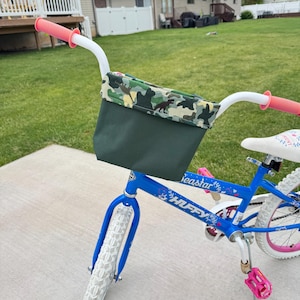 Dinosaur Boys Bike Accessories- Handmade Water Resistant Handlebar Bag with Hook and Loop Closures
