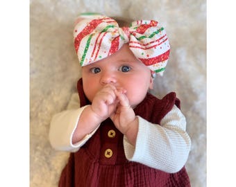 Handmade Christmas Baby Headband – Candy Cane Print Bow