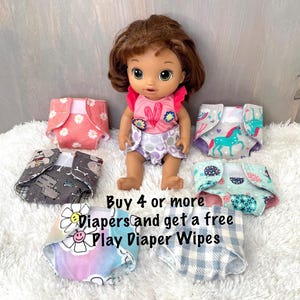 Sweet Baby Doll Reusable Fabric Diapers - Fits Dolls & Stuffed Animals - Machine Washable - Adorable Gift for Kids