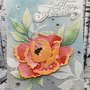 Tarjeta de feliz aniversario con peonía