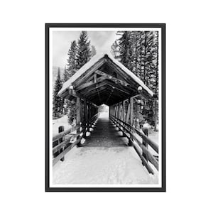 Black and White Photography Print | Colorado Winter Print | Vail Colorado | Covered Bridge Wall Art