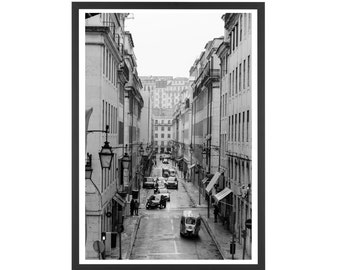 Alfama Lisbon Street Photography Print: Black and White Portugal Travel Art