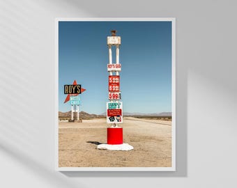 Roy's Motel, Route 66 Muurdecoratie, Retro motel langs de weg: Reisfotoafdruk in vintage-stijl