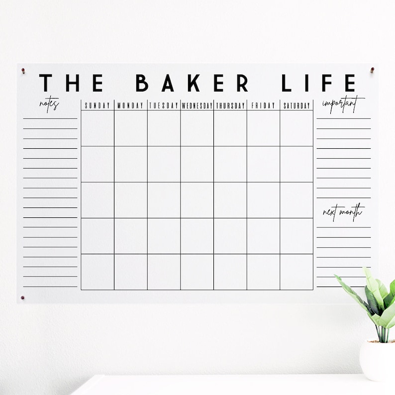 Acrylic Wall Calendar Dry Erase Calendar Acrylic Monthly Etsy