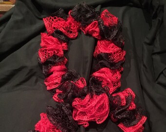 Valentines scarf for women handmade, black ruffle scarf for Mom, Valentines day gift for teachers, red knit scarf, Galentines day gifts for