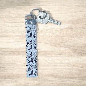 Black bat Halloween key fob wristlet keychain for women, cute Halloween gifts for baskets for adults, wrist strap for keys, boo basket gifts