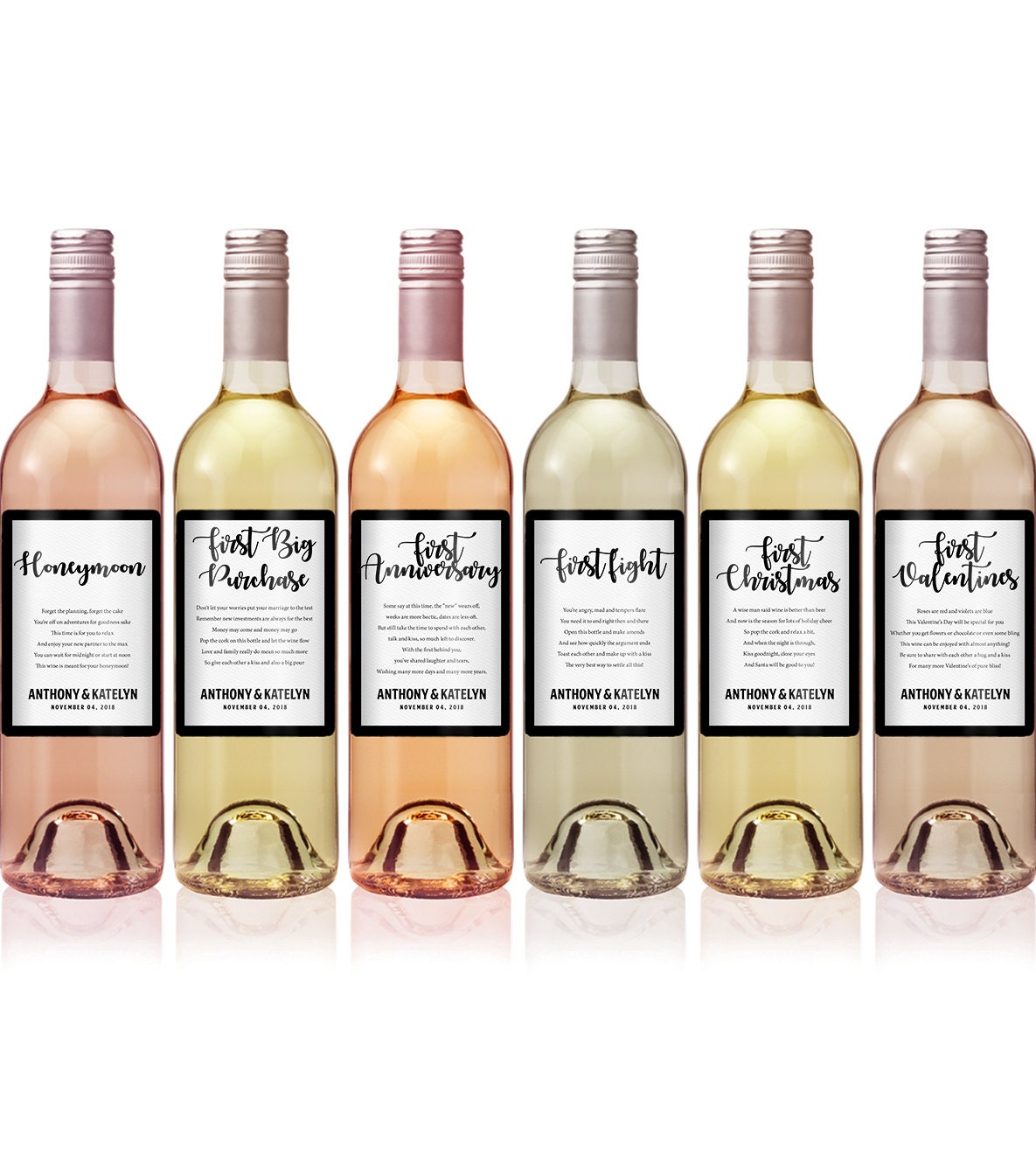 Wedding Milestone Wine Labels - Unique Wedding Gifts - Engagement Gift - Celebrating Marriage Firsts - Wine Poems - Gift Ideas
