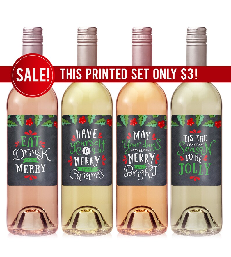 Christmas Wine Labels Holiday Wine Label Eat Drink and Be Etsy