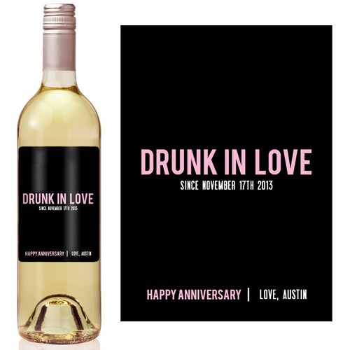 Anniversary Wine Label - Custom Wine Label - Personalized Wine Label - Anniversary Wine Bottle Label - Drunk in Love - Valentines Day