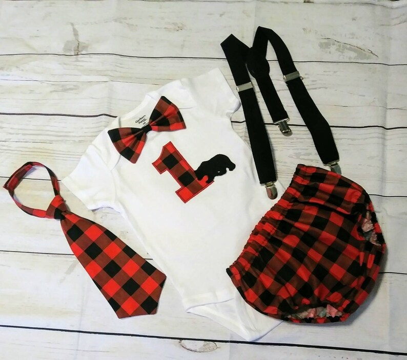buffalo plaid first birthday outfit