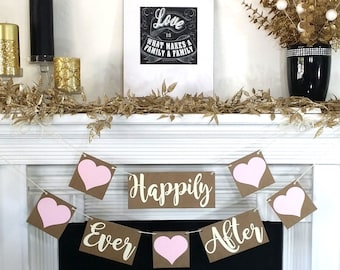 Wedding Sign / Happily Ever After Banner / Wedding Banner Sign / Wedding Decoration / Rehearsal Dinner / Photo Prop / Backdrop / Blush Pink