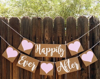 Wedding Sign, Happily Ever After Banner, Wedding Banner Sign, Wedding Decoration, Rehearsal Dinner, Photo Prop Backdrop, Blush Pink/Custom