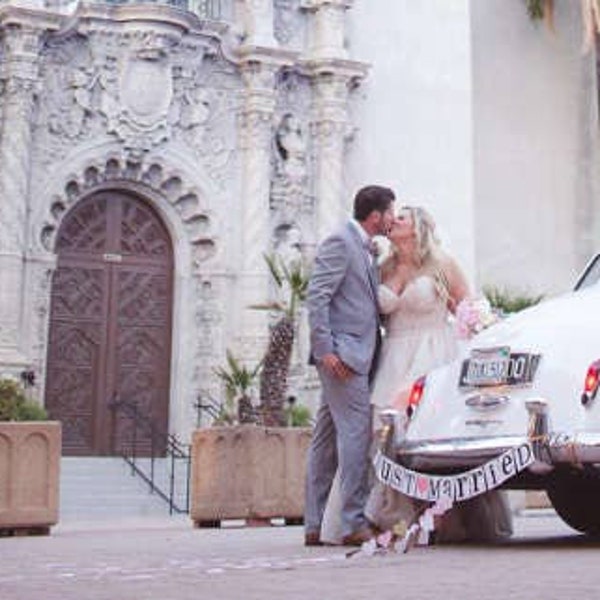 Just Married Banner / Wedding Garland / Getaway Car Sign / Rustic / Wedding Couple Photo Prop/ Wedding Reception Decoration