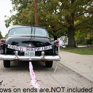 Just Married Banner / Wedding Garland / Getaway Car Sign / Rustic / Wedding Couple Photo Prop/ Wedding Reception Decoration image 1