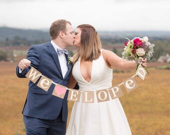 We Eloped Banner / Just Married Banner / Wedding Garland / Rustic / Wedding Couple Photo Prop/ Wedding Reception Decoration