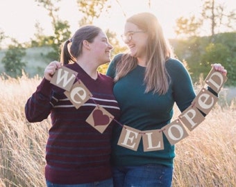 We Eloped Banner / Just Married Banner / Wedding Garland / Rustic / Wedding Couple Photo Prop/ Wedding Reception Decoration