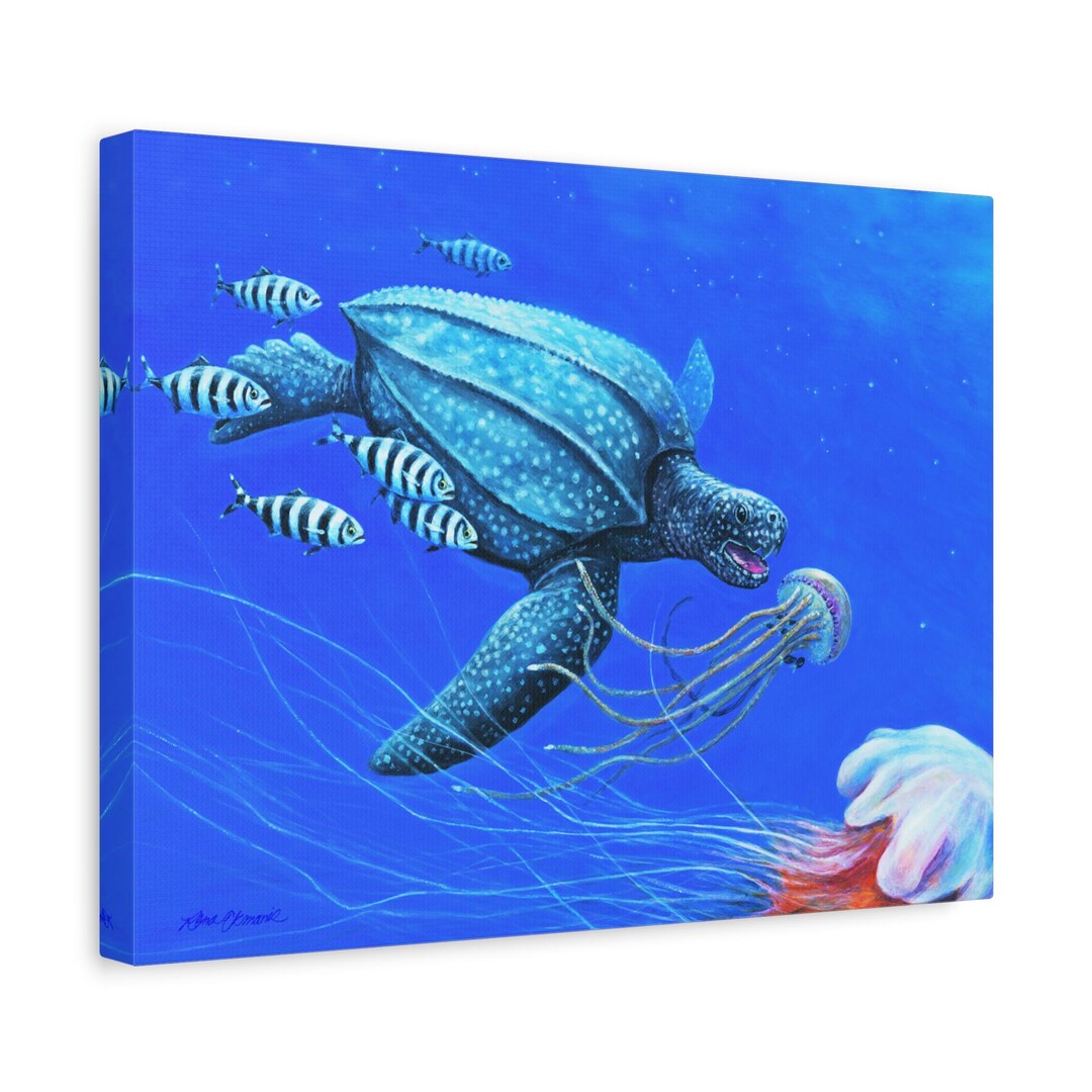 Leatherback Sea Turtle and Jellyfish - Canvas Art Print - Etsy